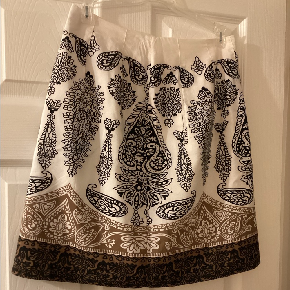 Banana Republic White A-Line Skirt with Black Paisley and Brown Border